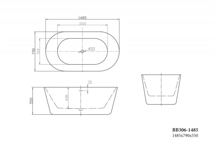 Ванна акриловая BelBagno 150х80 см отдельностоящая BB306-1485 (детальная фотография), акриловые