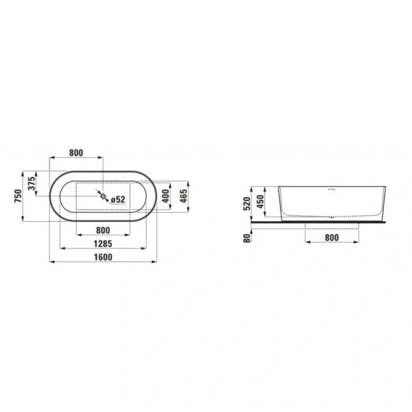 Ванна Laufen Val 2302820000001 160 х 75 см, из искусственного камня, белая 2.3028.2.000.000.1 (детальная фотография), современныe, hi-tech