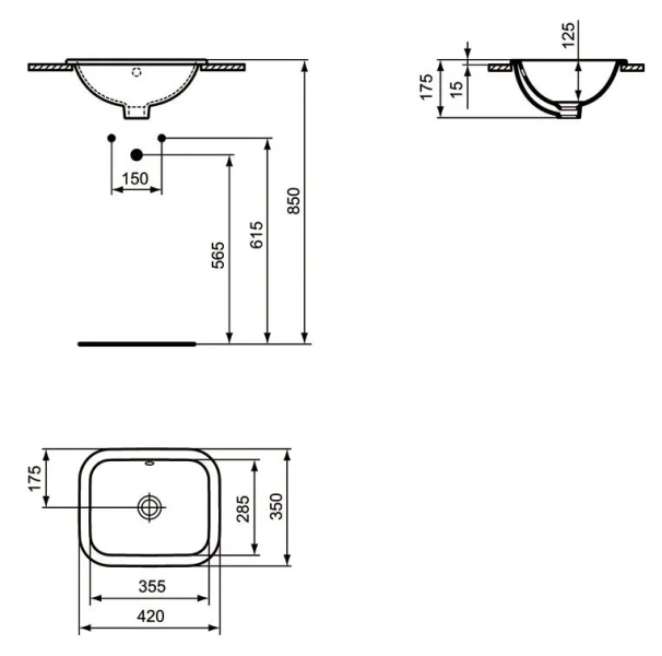 Раковина Ideal Standard Connect 42 см встраиваемая E505501 (детальная фотография), современные, hi-tech