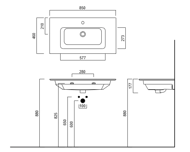 Раковина Kerama Marazzi Piano 85 см с крепежом PI.wb.85 (детальная фотография), современные, hi-tech