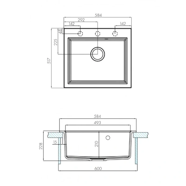 Мойка для кухни Акватон Линеа 58 см латте 1A733032LW260 (детальная фотография), врезные