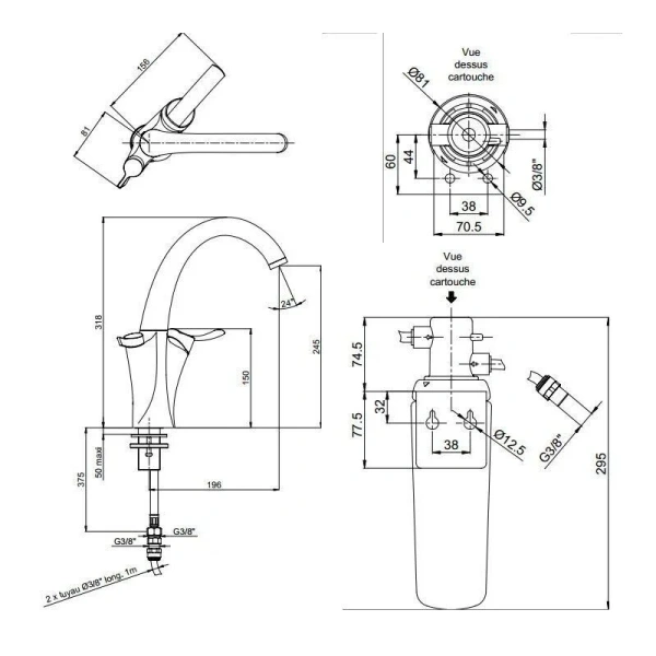 Смеситель для кухни Jacob Delafon Carafe однорычажный, матовая сталь E18865-VS (детальная фотография), для питьевой воды с фильтром