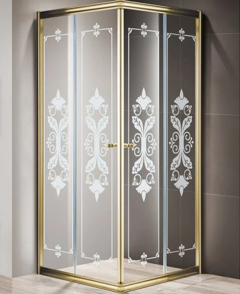 Душевой уголок Cezares Giubileo 90х90 см стекло прозрачное с узором профиль золото GIUBILEO-A-2-90-SCORREVOLE-CP-G (детальная фотография)