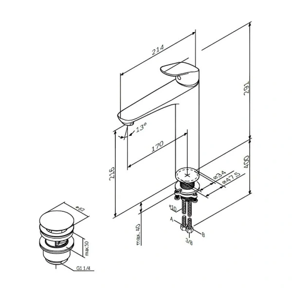 Смеситель для раковины AM.PM Like высокий излив 170 мм хром F8092200 (детальная фотография), для раковины