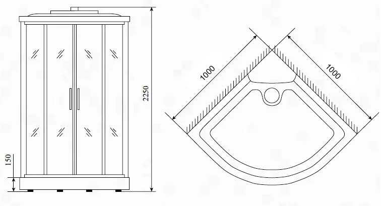 Душевая кабина Timo Lux 100x100 см T-7701 (детальная фотография), четверть круга