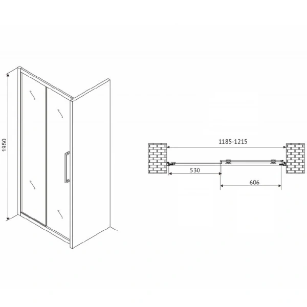 Душевая дверь в нишу Abber Schwarzer Diamant AG30120H 120 см раздвижная (детальная фотография), современные, hi-tech