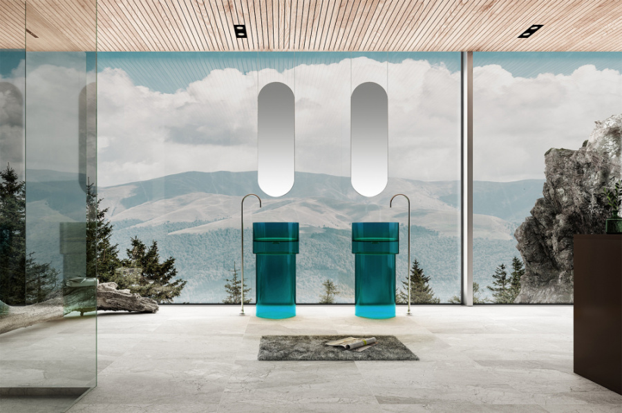 Раковина напольная Abber Kristall 45 см бирюзовая AT2701Aquamarin (детальная фотография), напольные, свободностоящие