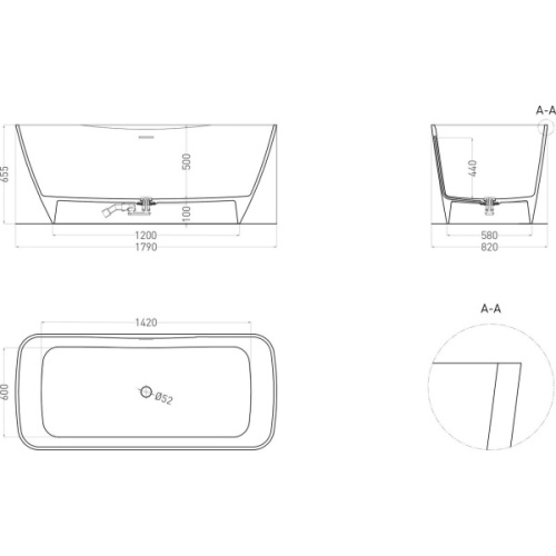 Ванна из искусственного камня Salini Agatha 180x80 см покраска снаружи по RAL 100221MN (детальная фотография), искусственный камень