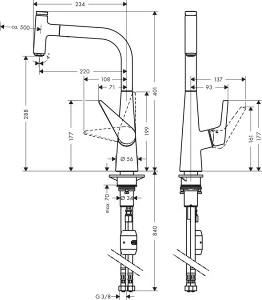 Смеситель для кухни Hansgrohe Talis Select S под сталь 72821800 (детальная фотография), для кухни