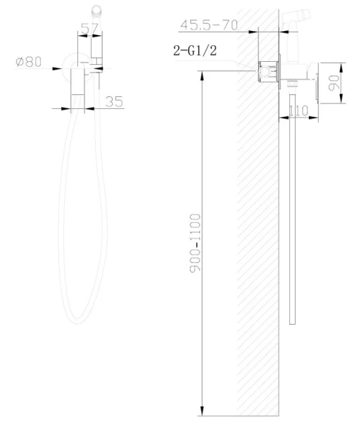 Гигиенический душ со смесителем Abber Weiss Insel AF8025 однорычажный (детальная фотография), для туалета