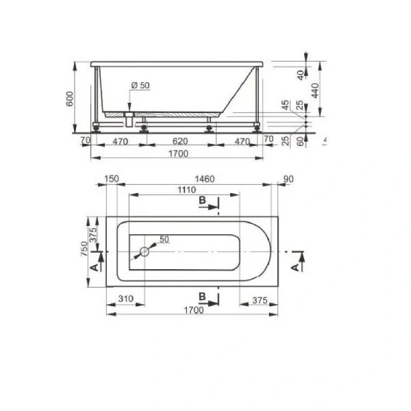 Ванна акриловая Veedi Mira 170x75, 13217075 (детальная фотография), акриловые