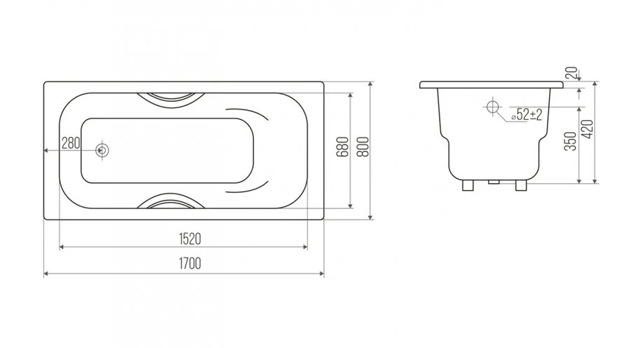 Ванна чугунная Goldman Donni, 170 х 80 см, белая, DN17080 (детальная фотография), чугунные