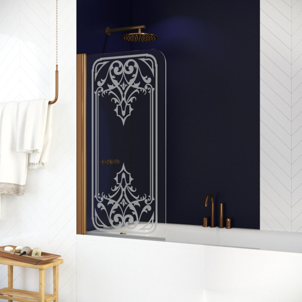 Душевая шторка на ванную профиль бронза рисунок матовый стекло прозрачное Vegas-glass EV 76 05 ARTDECO D2 L (детальная фотография)