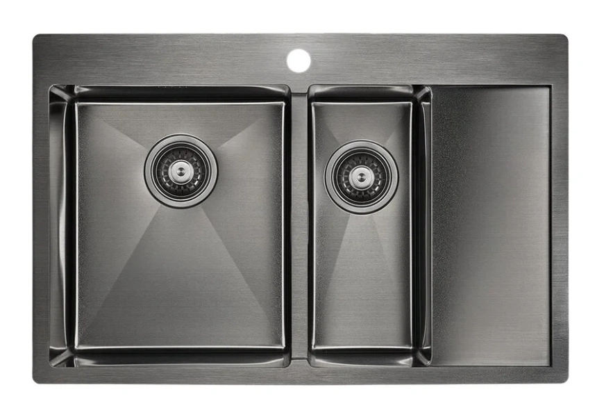 Мойка для кухни Paulmark Liga 78 см вороненая сталь, правосторонняя PM227851-GMR (детальная фотография)