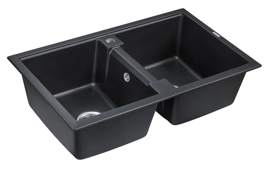 Мойка для кухни Paulmark Zwilling 81 см черный металлик PM238150-BLM (детальная фотография), кварц