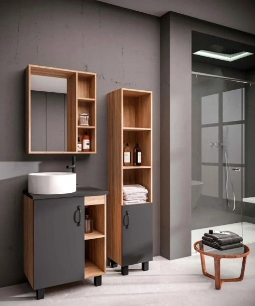 Тумба с раковиной напольная Grossman Флай 10600 60,5 см с распашной дверью (детальная фотография), окрашенные, под дерево