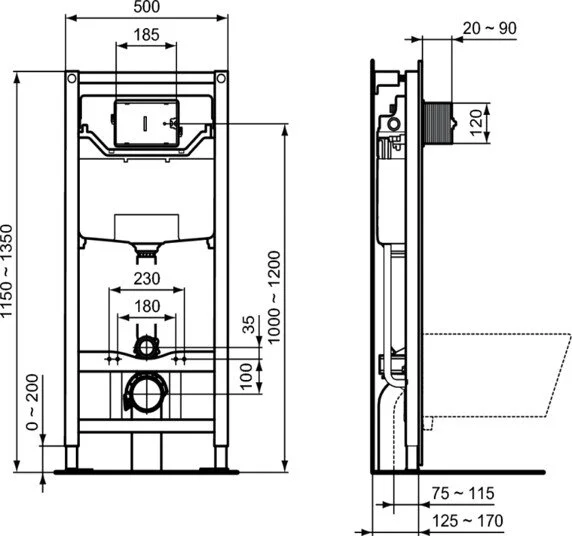 Унитаз с инсталляцией Ideal Standard ProSys Connect Air с кнопкой смыва, технология AquaBlade E212801 (детальная фотография), с инсталляцией