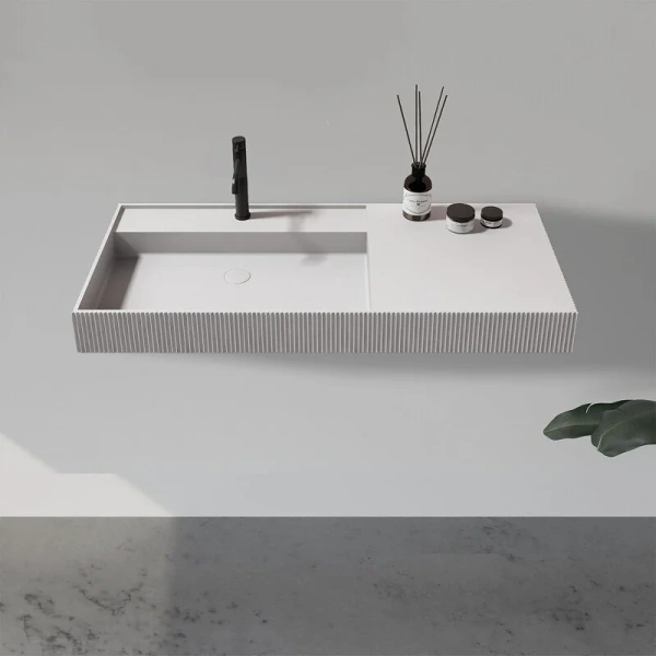 Раковина Abber Stein 120 см белая матовая AS2628 (детальная фотография), большая, прямоугольной формы, широкая