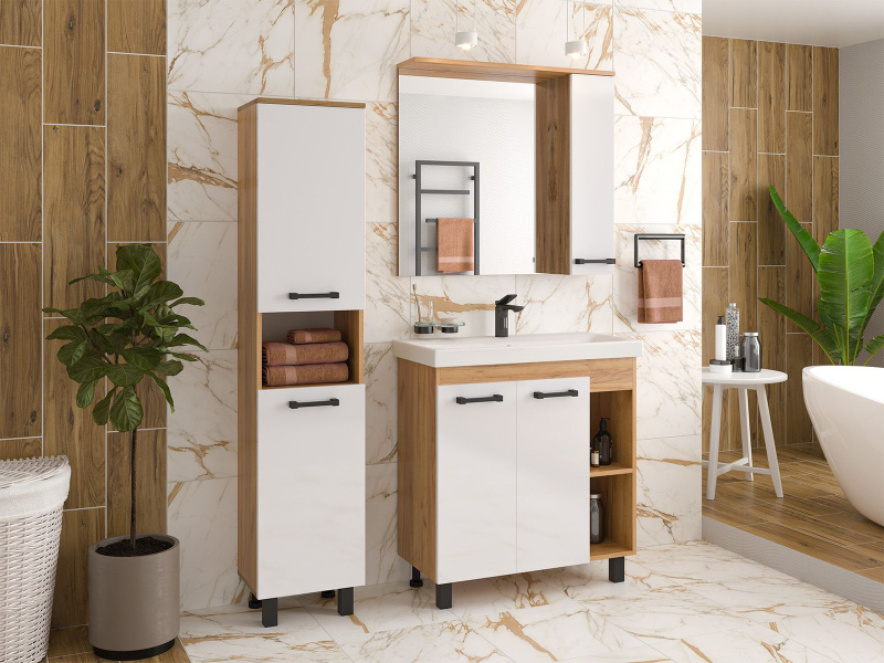 Шкаф-пенал напольный Misty Крафт 35 см белый/зебрано сахара П-Кра-05035-01Пр (детальная фотография), белые, светло-коричневые, комбинированные