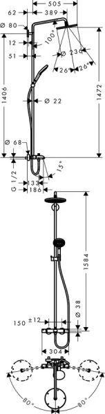 Душевая стойка Hansgrohe Raindance Select хром 27117000 (детальная фотография), современные, hi-tech