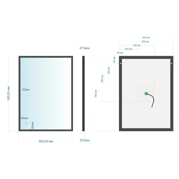 Зеркало с подсветкой Abber See 65 см с черной рамой AG6110SC-0.65 (детальная фотография), современные, hi-tech