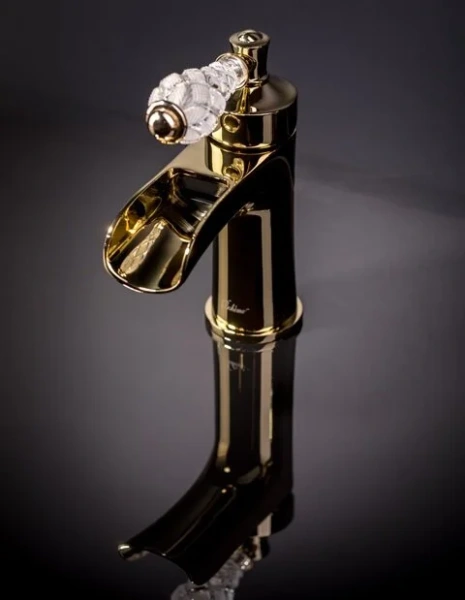 Смеситель для раковины Boheme Vogue Crystal золото 211-CRST (детальная фотография), классические, ретро, с элементами стекла, декорированные