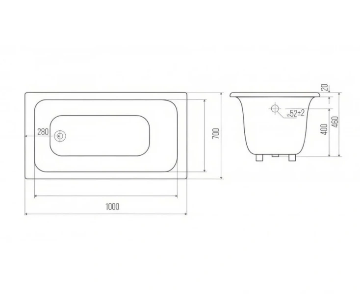 Ванна чугунная Goldman Comfort CF10070, 100 х 70 см, белая (детальная фотография), 100х70