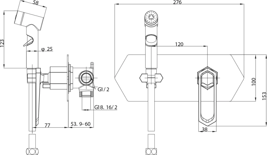 Гигиенический душ со смесителем Lemark Prizma хром LM3919C (детальная фотография), для душа