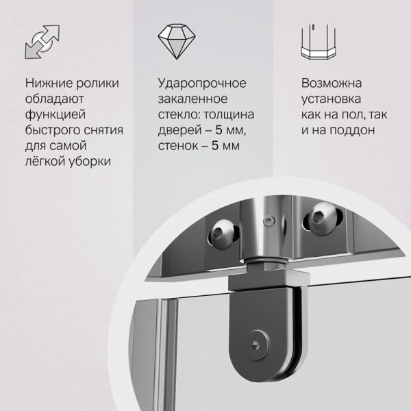 Душевой уголок Am.Pm Sunny 90x90 см профиль хром W87G-405-9090-MT (детальная фотография), распашные