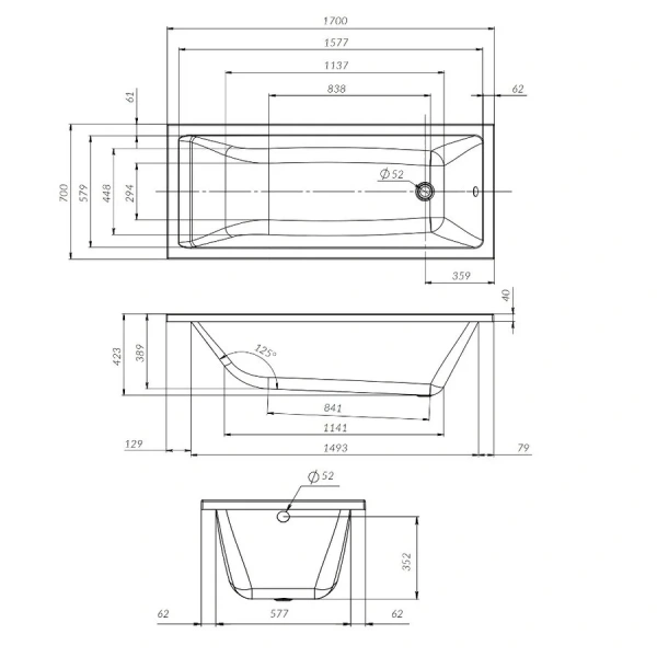 Ванна акриловая Am.Pm Gem 170x70 белая W93A-170-070W-A (детальная фотография), приставные