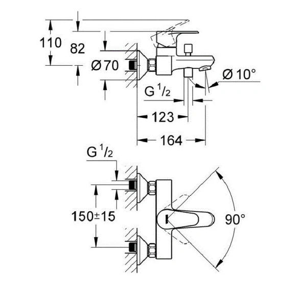 Смеситель для ванны GROHE Vigour Clivia хром 75144026 (детальная фотография), для ванны