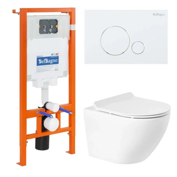 Унитаз с инсталляцией Belbagno Sfera-R кнопка белая BB046CHR/BB2111SC/BB002-80/BB014-SR-BIANCO (детальная фотография)