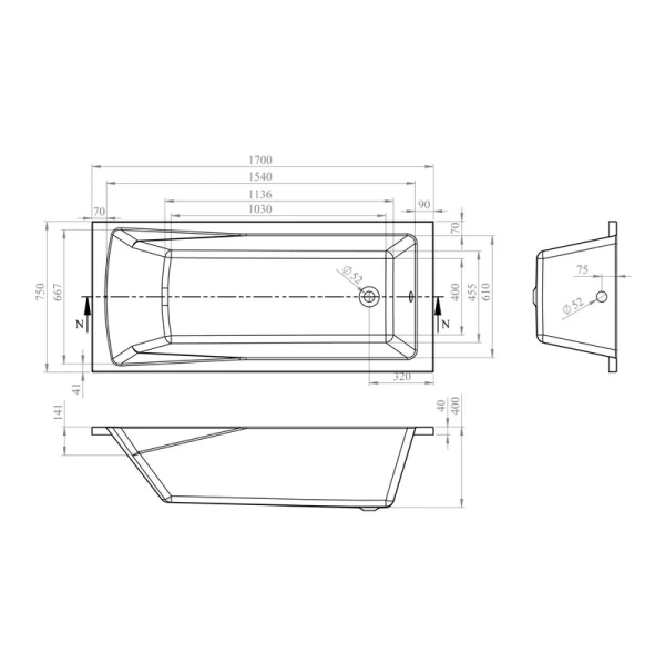 Ванна акриловая Lavinia Boho One 170x75 см прямоугольная 37010075 (детальная фотография), по запросу
