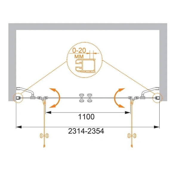 Душевая дверь Cezares Elena 235 см стекло прозрачное ELENA-W-B-22-240-C-Cr (детальная фотография), современные, hi-tech
