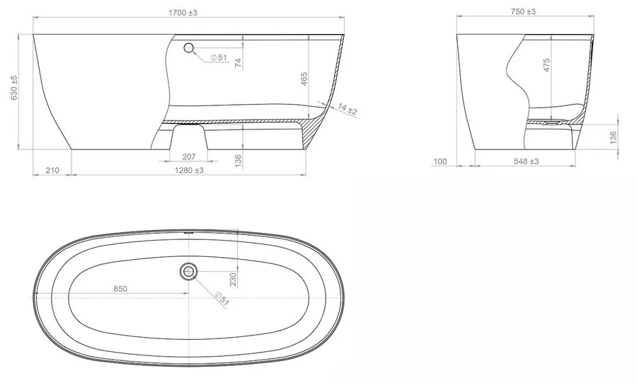 Ванна Astra-Form Атрия 170 x 75 см, из литьевого мрамора, белый 1010011 (детальная фотография), искусственный камень
