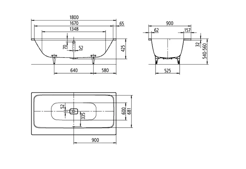 Ванна без специальных покрытий, отверстие перелива со стороны широкого борта, Kaldewei Avantgarde 274200010001 (детальная фотография) index_1