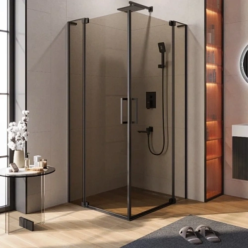 Душевой уголок Cezares Slider 90х100 см стекло бронзовое профиль черный - фото 7