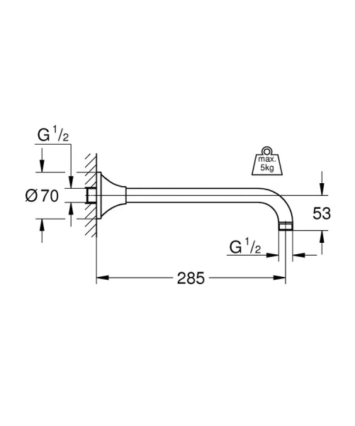 Кронштейн для верхнего душа, хром-золото, Grohe Rainshower Grandera 27986IG0 (детальная фотография), в наличии