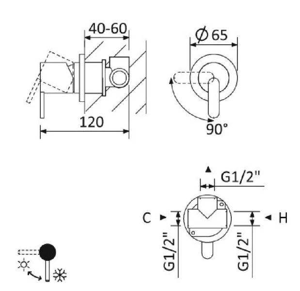 Смеситель для душа Cezares Leaf-Dim встраиваемый, однорычажный (детальная фотография), для душа