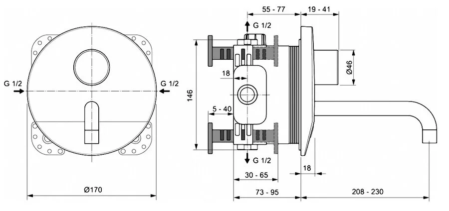 Смеситель для раковины Ideal Standard Ceraplus A6153 встраиваемый (детальная фотография), для раковины
