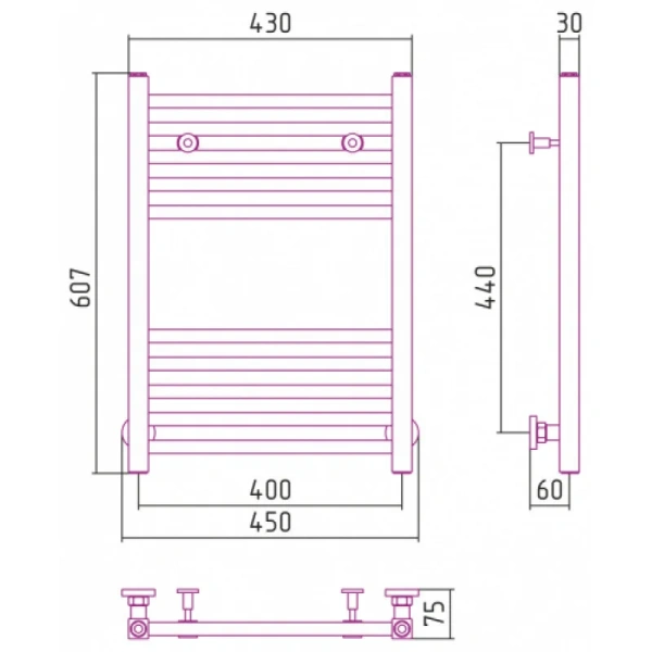 Полотенцесушитель водяной Сунержа Модус 40х60 см черный матовый 31-0250-6040 (детальная фотография), современные, hi-tech