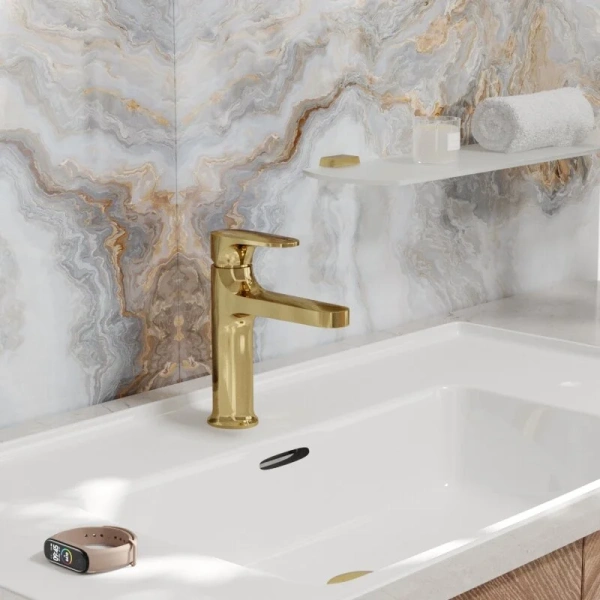 Смеситель для раковины WasserKRAFT Neckar золото 2103 (детальная фотография), современные, hi-tech