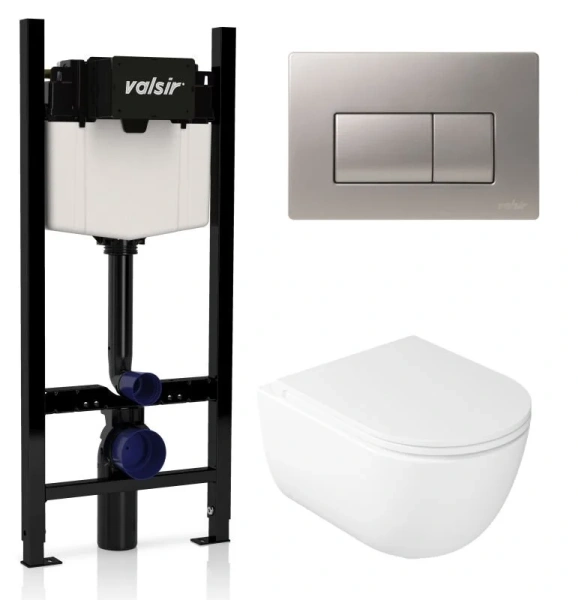 Унитаз с инсталляцией Valsir Dream с клавишей матовый хром KIT VSCrM 7334 Slim P1 (детальная фотография)