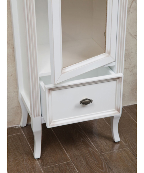 Шкаф-пенал для ванной, цвет белый с патиной матовый, фурнитура состаренное серебро, петли справа, La Beaute Vivien CVI.Dx.LBP.CR (детальная фотография) index_1