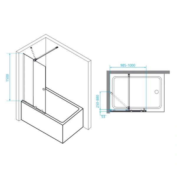 Шторка для ванны RGW Screens SC-46 100x150 см, профиль хром 06114610-11 (детальная фотография), 100 см
