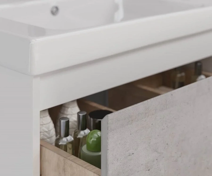 Тумба под раковину подвесная Lemark Combi 125 см бетон LM03C125T-Beton (детальная фотография), белая, серая, комбинированная