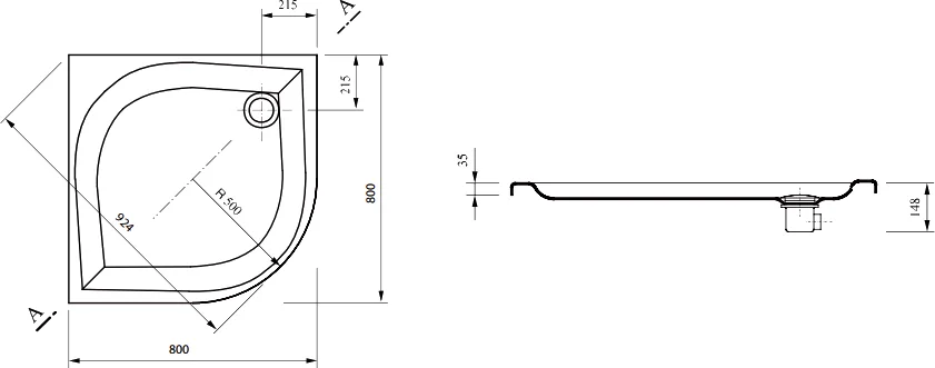 Душевой поддон Ravak Elipso 80 (детальная фотография), четверть круга