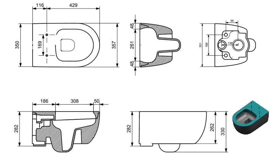 Унитаз подвесной Allen Brau Priority черный 4.31001.31 (детальная фотография), подвесные, встраиваемые