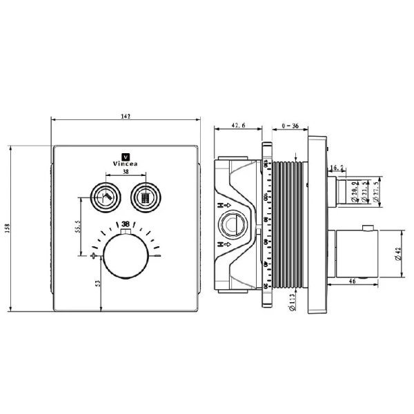 Смеситель для душа Vincea VSCV-321T термостатический (детальная фотография), для душа