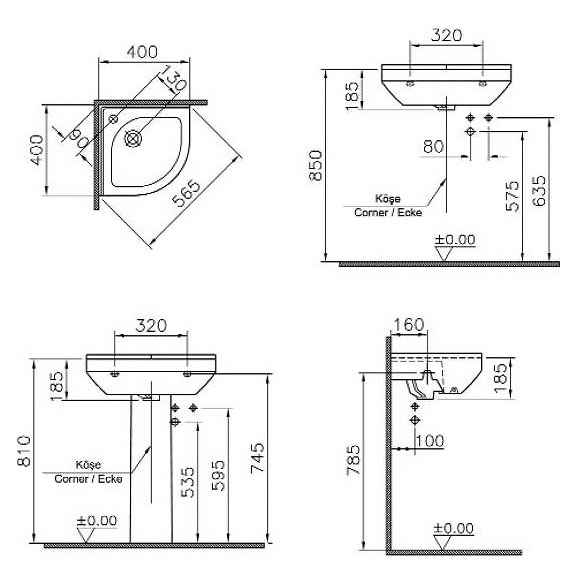 Схема (детальная фотография), подвесные, на полупьедестал, на пьедестал, угловые